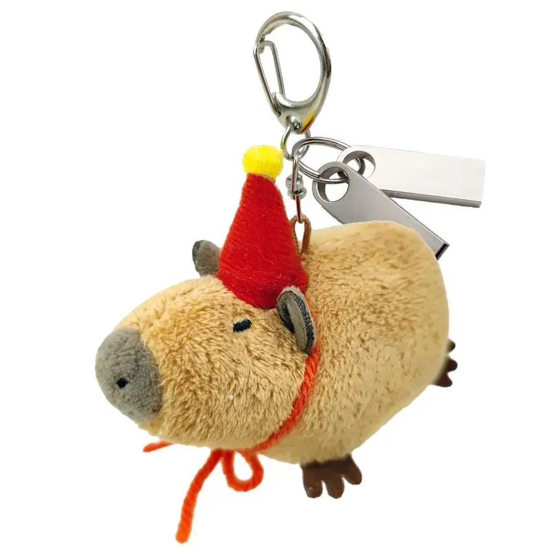 

Capybara Keychain For Backpack Stuffed Animals Keyrings Pendant Fluffy Capybara Wear Red Hat Plush Toy Creative Handbag Pendant