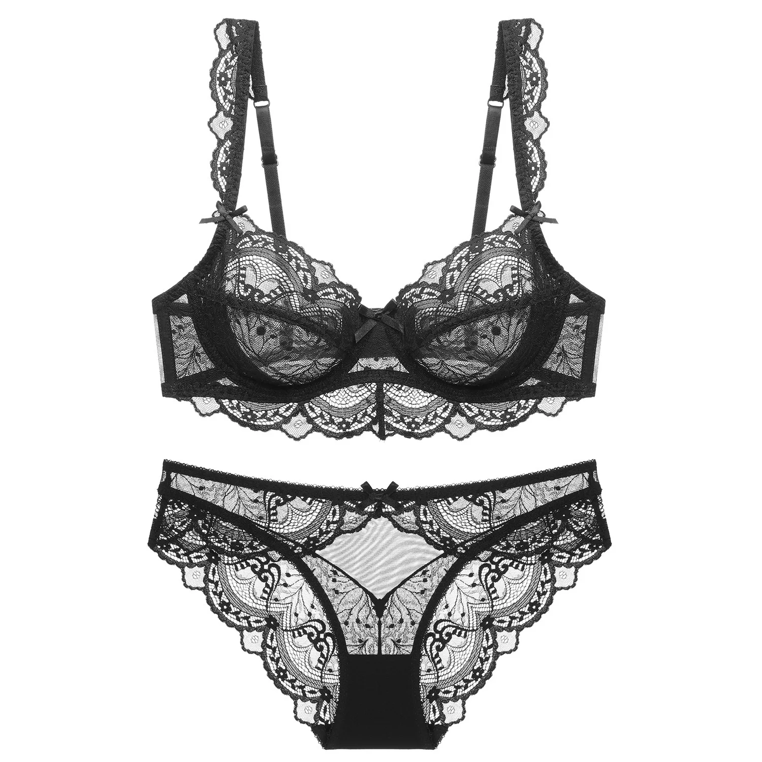 

Coupon-Ultra-thin Spongeless Transparent Bra, Big Bra, Showing Small Lace Bra, Women's Sexy Lingerie Set