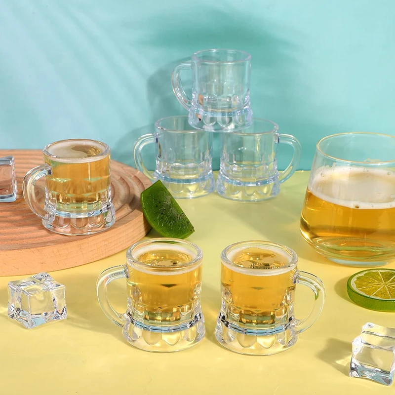 5/10PCS 30ml 맥주 컵 작은 손잡이 플라스틱 위스키 미니 파티 머그잔 유리 Barware 주방 다이닝 바 야외 식기류
