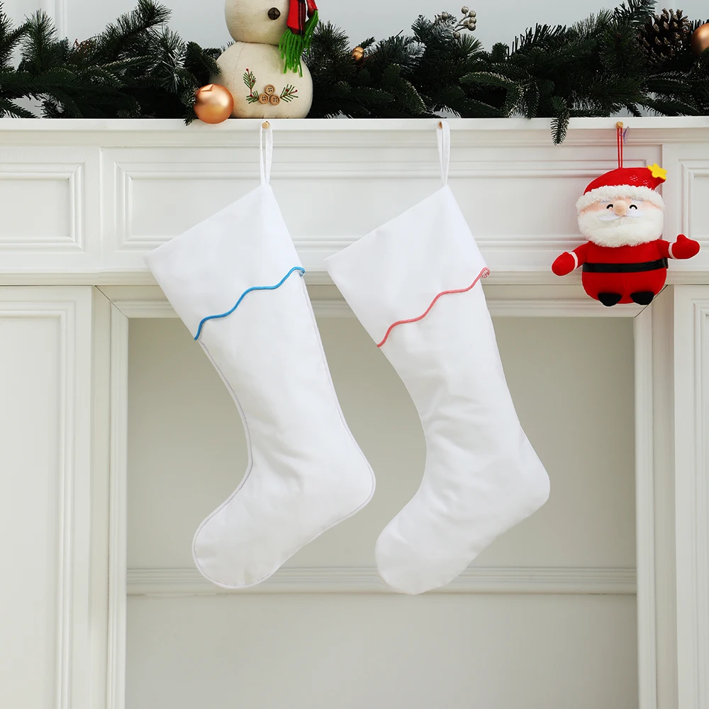 Embroidered Scallop Cuff Christmas Stocking for Kids - Minimalist Holiday Decor and Gift Storage Bag