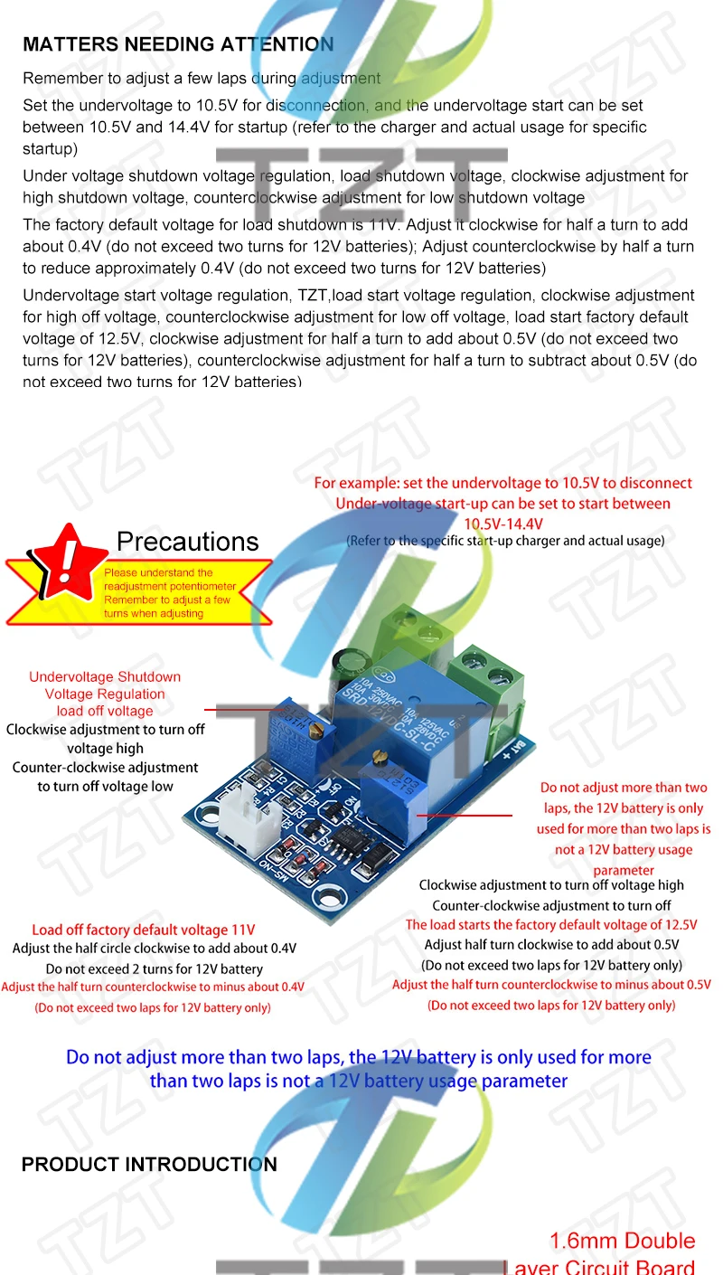 12 V Niederspannungsabschaltung, automatischer Schalter, Wiederherstellungsschutzplatine, Unterspannungsschaltermodul, Laderegler, Relaismodul – Detail 2