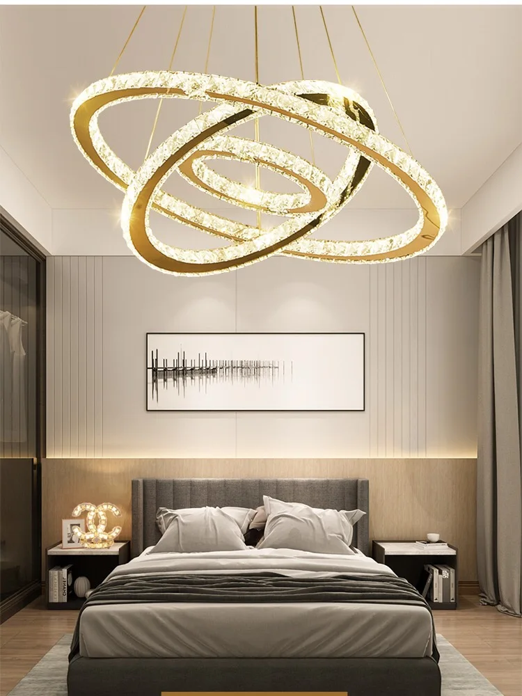 Modern Crystal Rings Ceiling Chandelier Circle Pendant Lamp Living Dining Room Lustre Hanging Light Home Decor Lighting Fixtures ceiling chandelier
