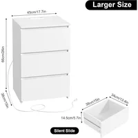 White Nightstand, 26" H White Night Stand with Charging Station, White Nightstand with USB Ports & Power Outlets, Silent Slides 2