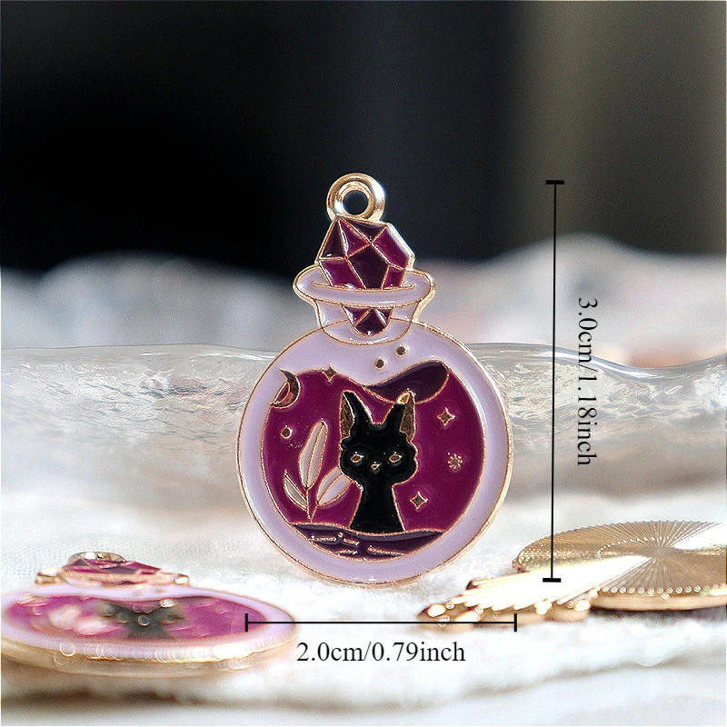 Set 6 Ciondoli Gatti Neri + 8 Ganci Per Orecchini - Accessori Gotici Fai-da-te Per Halloween, Natale E Look Alternativi
