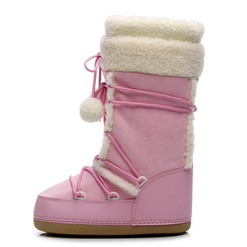 Pink Winter Boots Women Snow Boots Thick Sole Ski Boots Warm