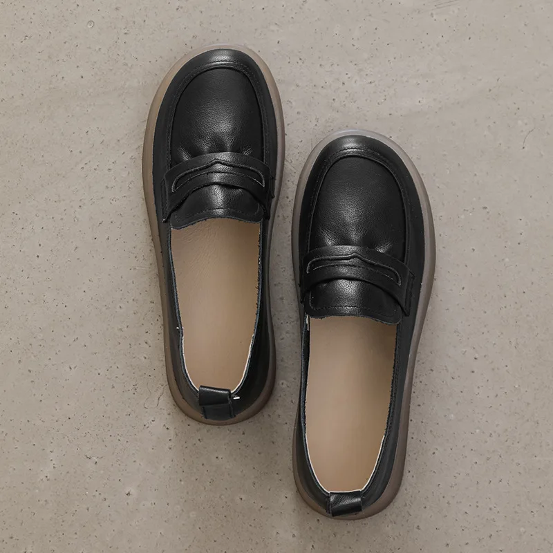 thumbnail image 1 of 2022 Zapatos planos de piel auténtica suave para primavera y otoño, zapatos sin cordones para enfermeras, mocasines planos blancos, 1 of 5