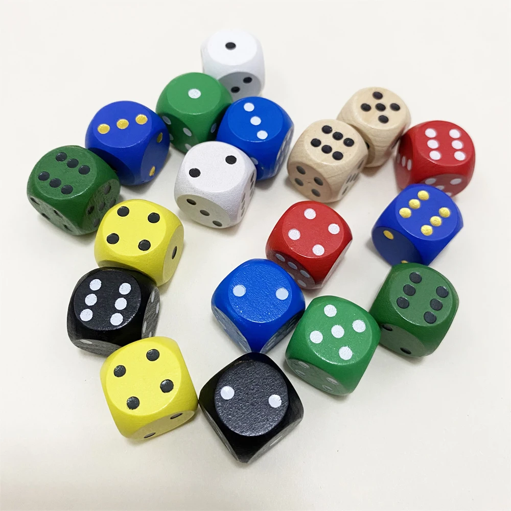 Dice Sets 50 pcs/set 16mm Wooden Point Cubes 6 Sided Colorful Dice for Board Games