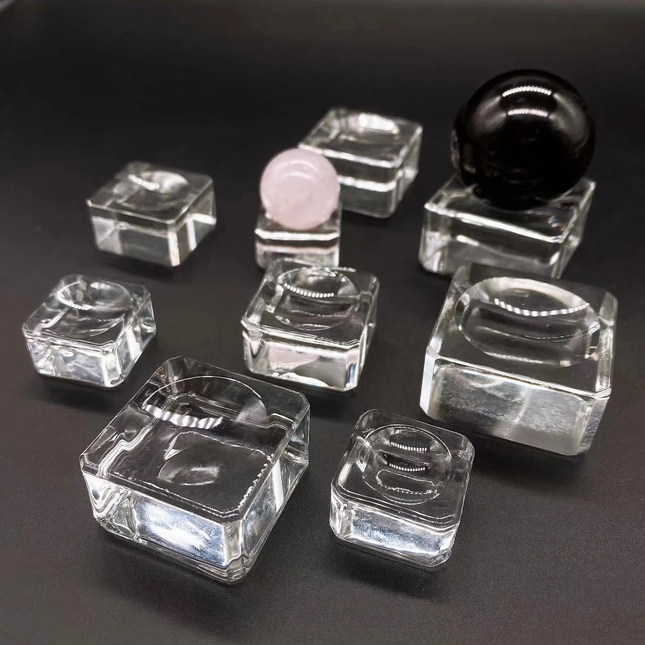 Square Glass Crystal Sphere Base Transparent Support Glass Holder Ball Display Stand Pedestal Holder Home Decoration Accessories