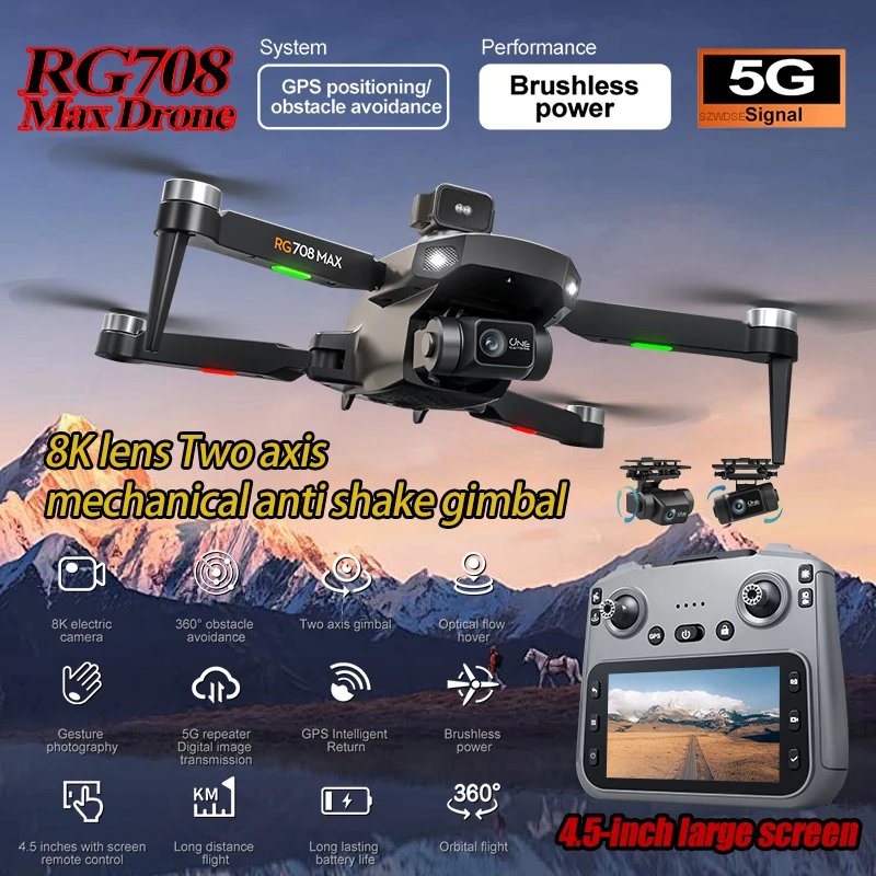 Drone GPS RG708 MAX Cardan 2 Axes 4.5" Écran Transmission Numérique