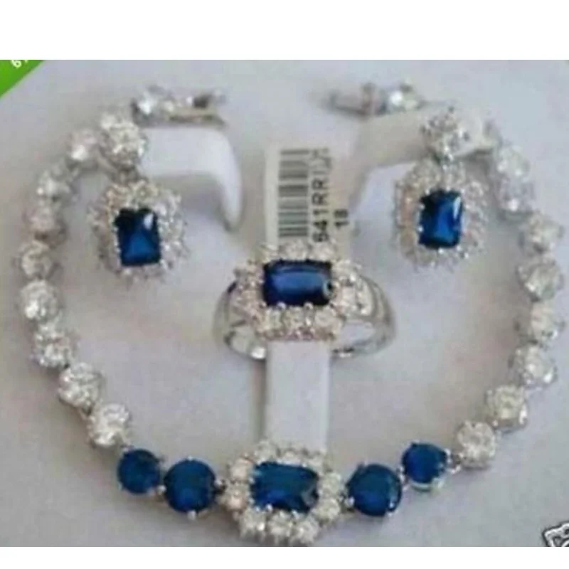 

Изящные Ювелирные изделия, настоящий новый модный кубический цирконий, модные ювелирные изделия, женский набор, браслет из синего камня earrin