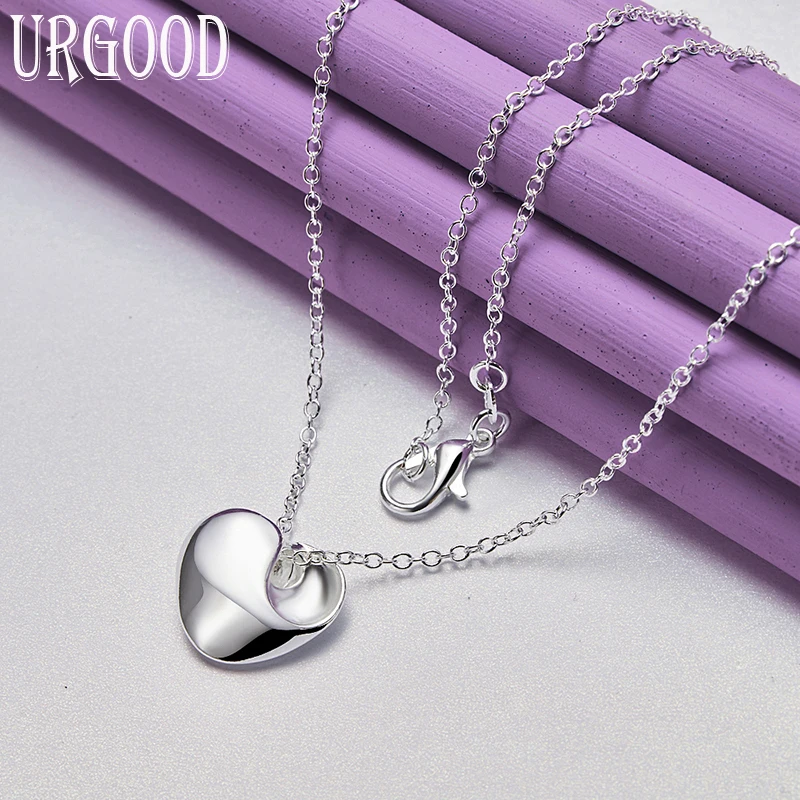 

925 Sterling Silver Unique Heart Shaped Concave Pendant Necklace 16-30 Inch Chain For Women Engagement Fashion Jewelry