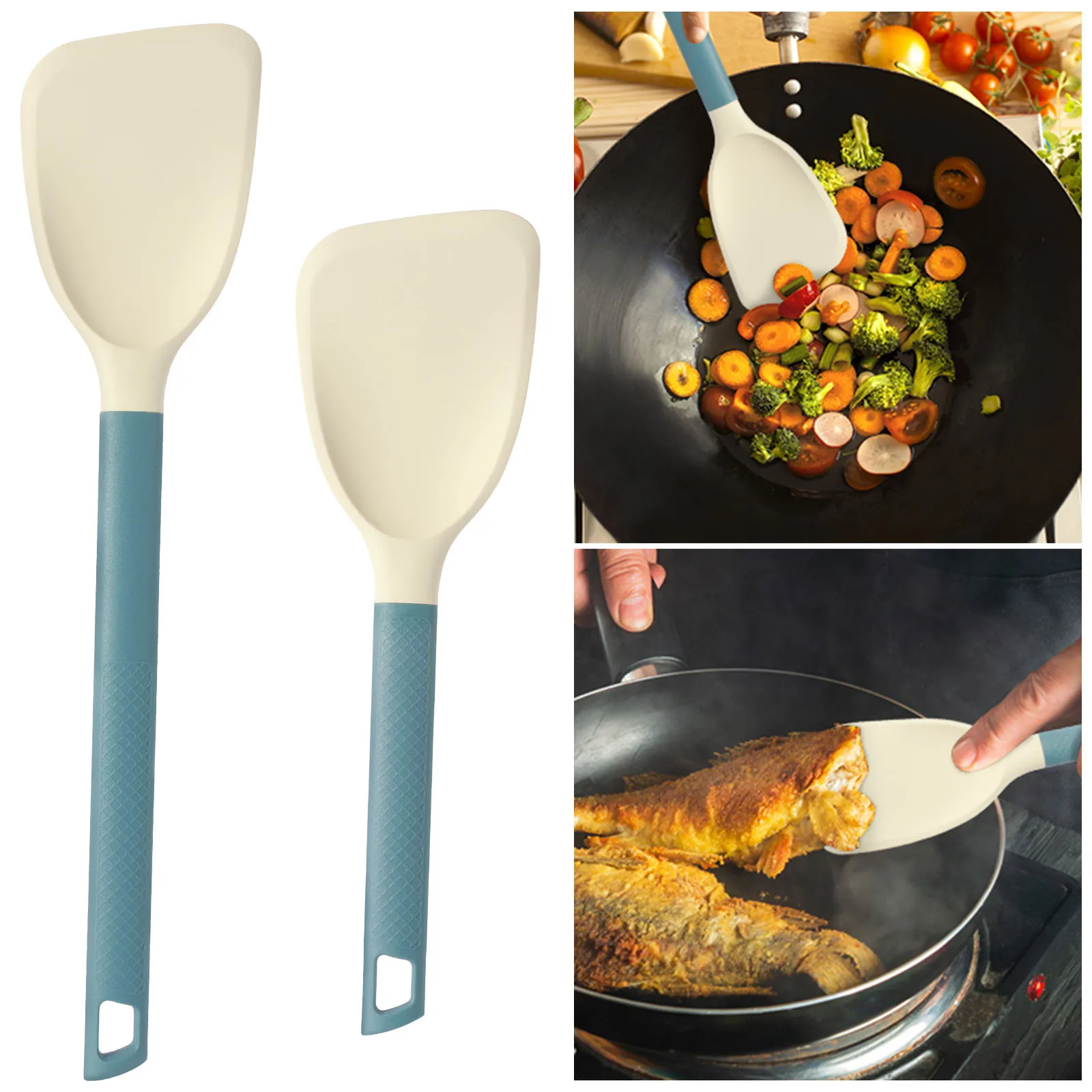 2 Pcs Silicone Turner Spatula Set Heat-Resistant Silicone Spatula Nonstick Turner Waterproof Pancake Flipper