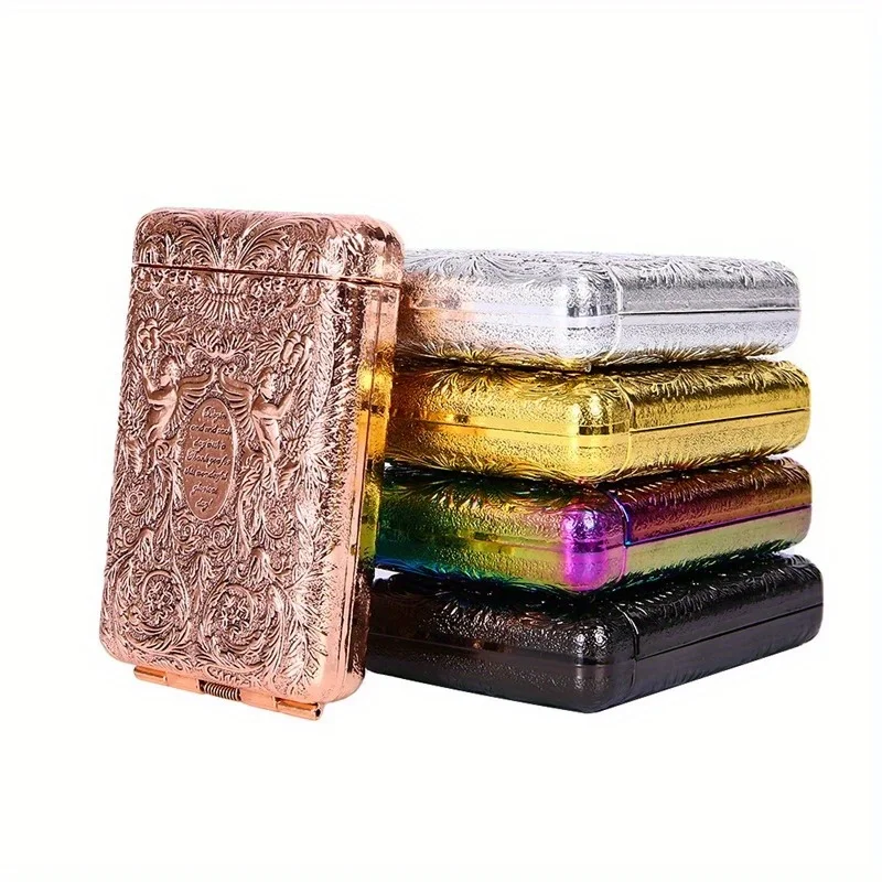 Vintage Hand-Carved Metal Cigarette Storage Box and Holder
