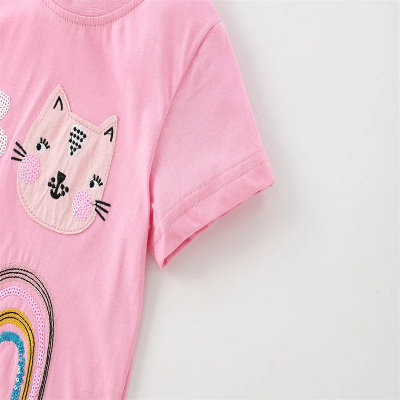 Jumping Meters 2-7T Animals Embroidery Summer Girls T Shirts Short Sleeve Kids Tees Tops Baby Costume Children's Clothes Shirts 4