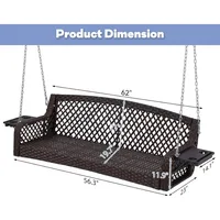 3 Seat Porch Swing, Wicker Patio Swing with Cup Holders & 3 Back Cushions, Yard Swing with Chains for Deck Garden Backyard 2