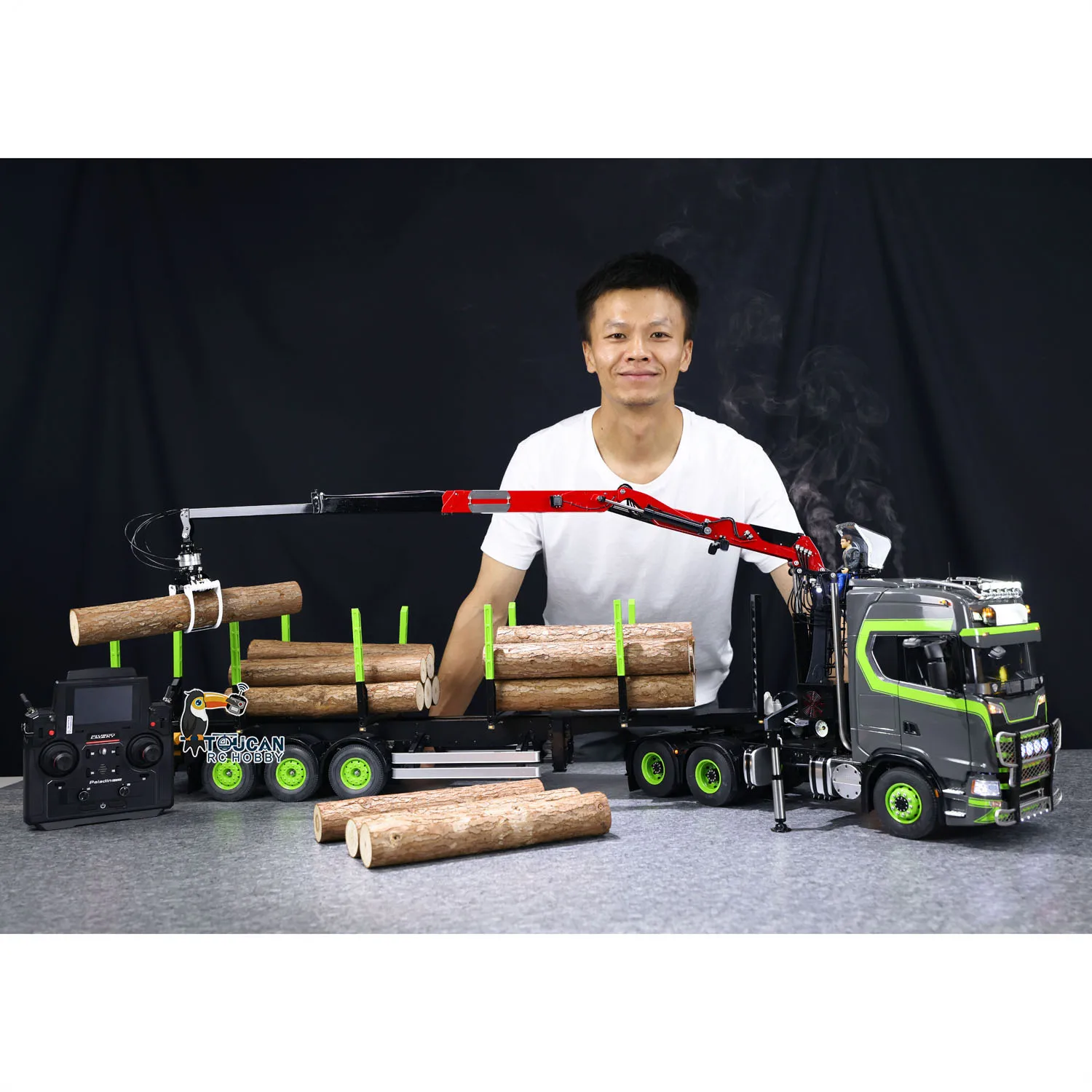 New Toucan DIY 6X6 Metal Chassis 1/14 770S RC Tractor Truck Hydraulic Crane Logging Trailer Painted Finished Car Machine Vehicle 6