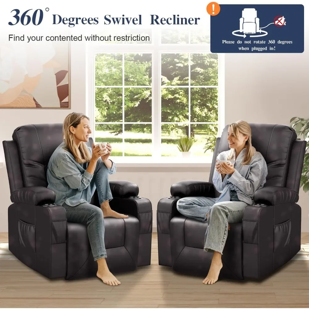 Recliner Chairs for Adults, Swivel and Rocking Recliner with Heat and Vibration, Breathable Leather Ergonomic Single Sofa Chair