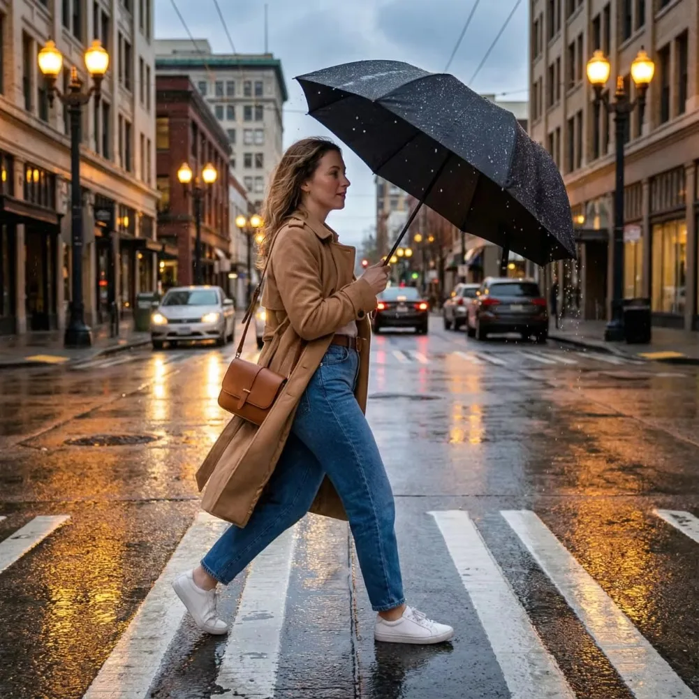 Windproof Compact Travel Umbrella: Automatic Folding, Rain Protection