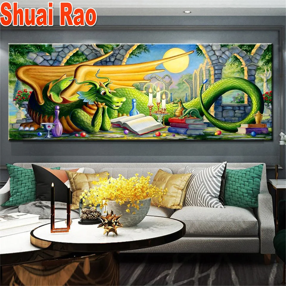 

Алмазная 5d мозаика «сделай сам», мультяшный дракон, книга для чтения, пейзаж, алмазная живопись, новинка 2024, полностью круглая квадратная, большой размер, домашний декор