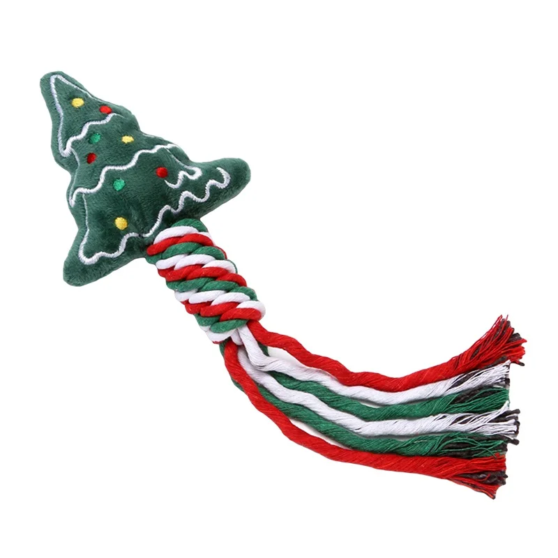 

Dog Rope Toy Christmas Santa Claus Tree Braided Tug Toy Puppy Teething Chew Toy