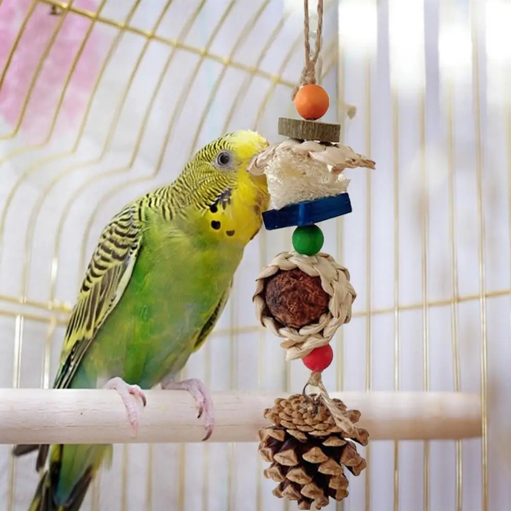 

NEW Bird Parrots Chew Toy With Corn Bark Pine Cones Rattan Ball Oral Care Improves Dental-health For Relieve Boredom