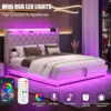 NEW Full Size Lift Up Storage Bed Frame with Charging Station & Led Lights, Upholstered Platform Bed with Button Tufted Wingback 5