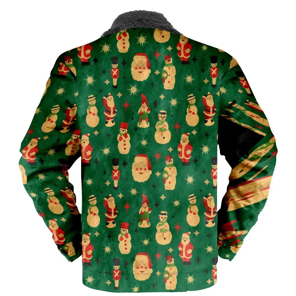New Christmas Collection Personalized Casual Print Long Sleeve Zipper Sweater Polo Collar Cotton Coat Winter