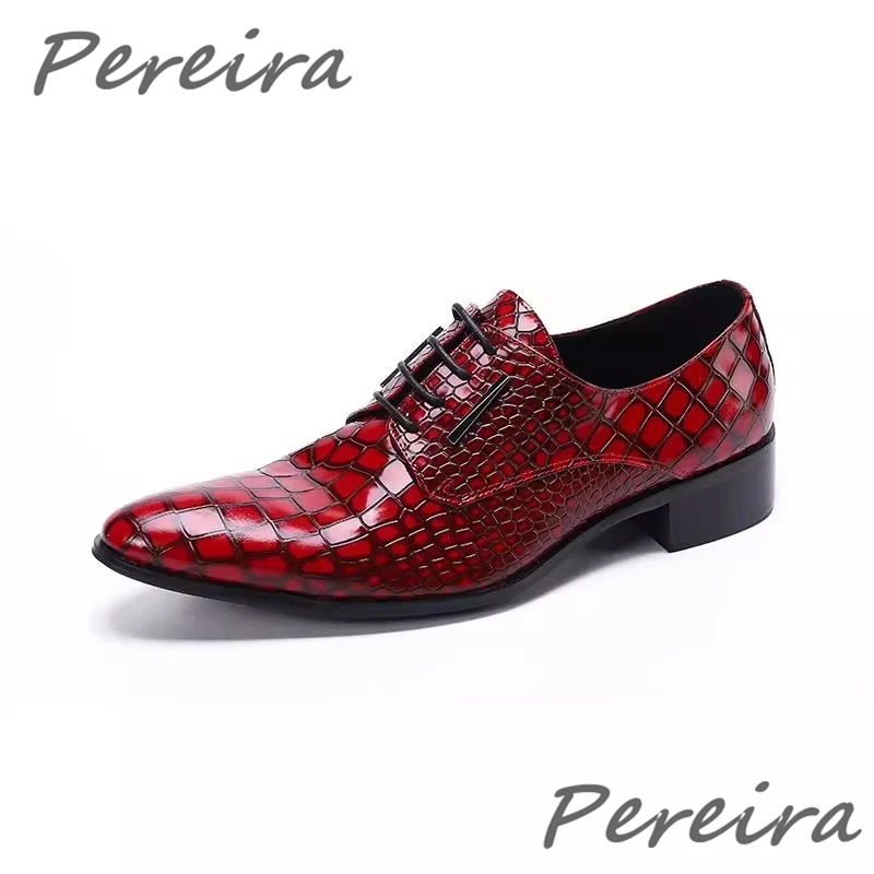 

Red Men Casual Shoes Pointed Toe Plaid Business Dress Shoes British Style Lace-Up Loafers Party Banquet Official Dress Shoes