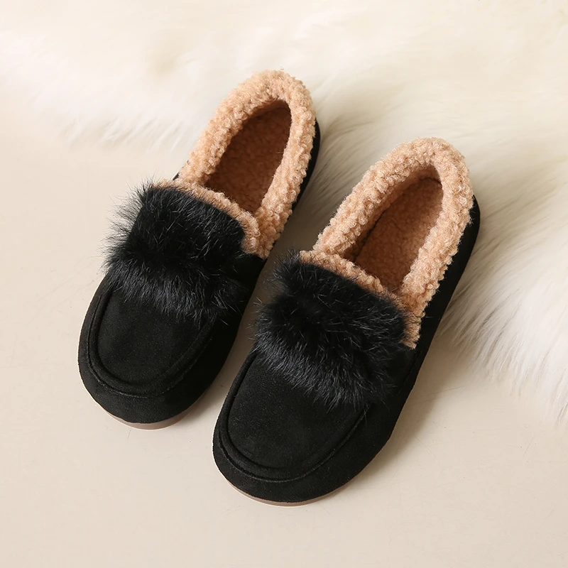 Aphixta Soft Furry Loafers Flat With Women Flats Slip On Short Plush Casual Round Toe Flats Woman Shoe Autumn Winter Loafers