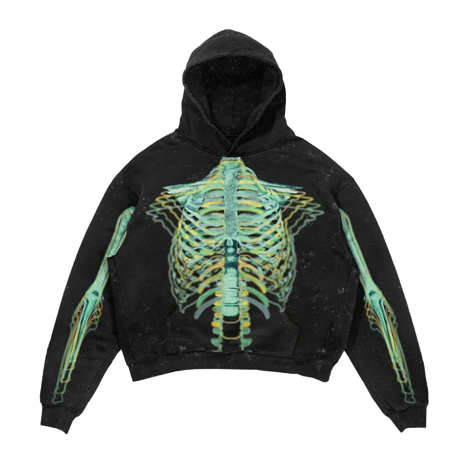 Retro hooded sweatshirt skull print flame Y2K retro hooded pullover jacket street style goth casual fashion men's Harajuku top