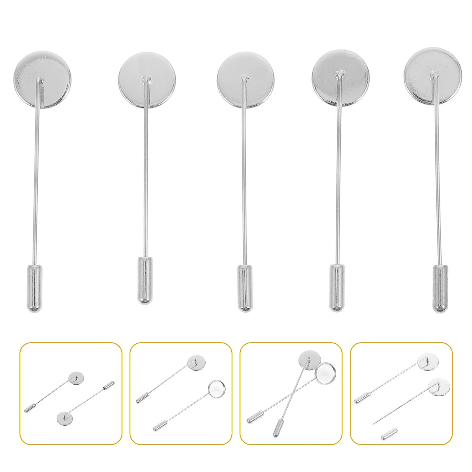 

Jewelry Trays 10Pcs Flat Round Tray Lapel Pin Stainless Steel Safety Stick Brooch Craft Lapel Safety Brooches Needle Suit