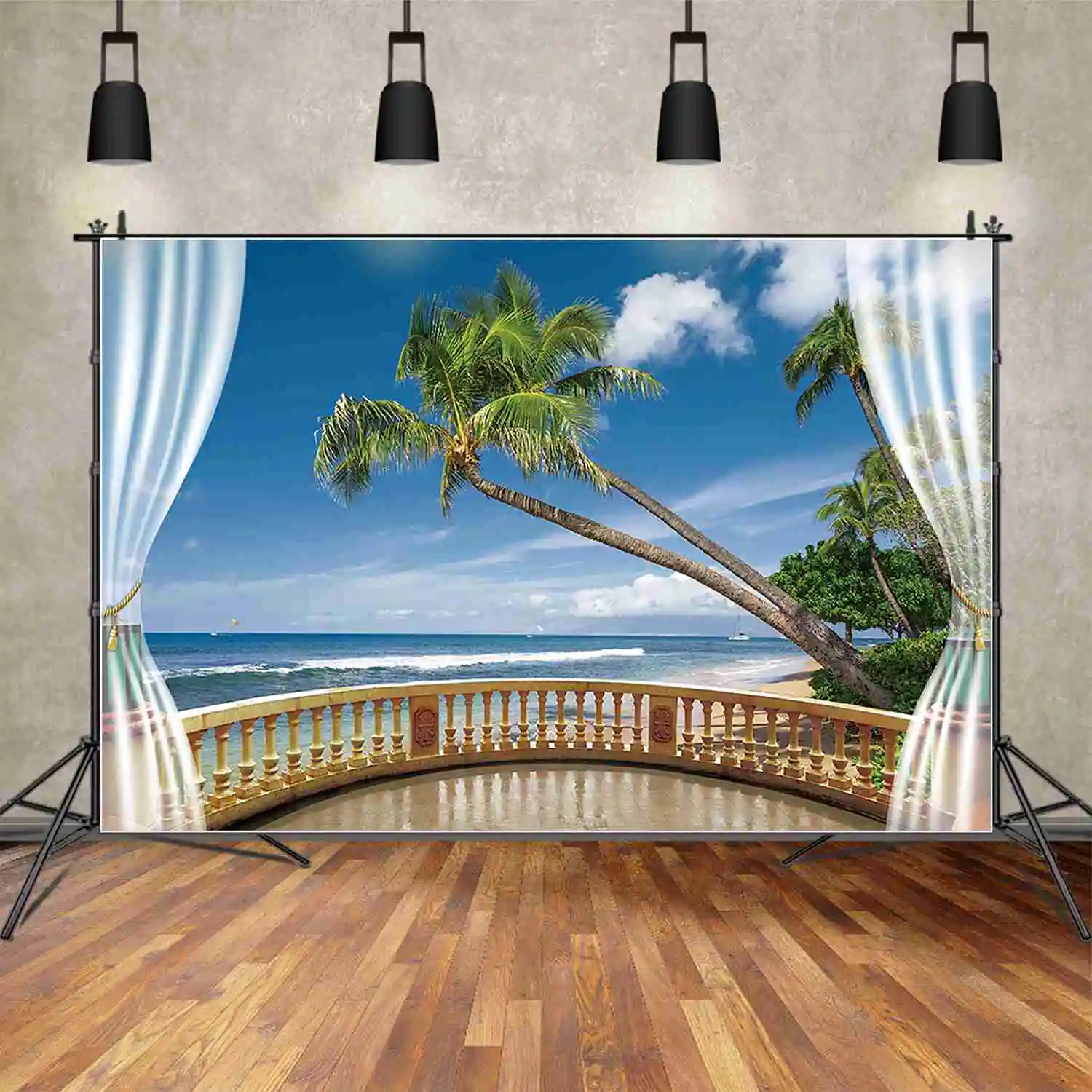 

Задний фон MOON.QG с изображением листьев пальмы пляжа для взрослых на день рождения мужские волнистые приморские тропические летние задние фоны под заказ