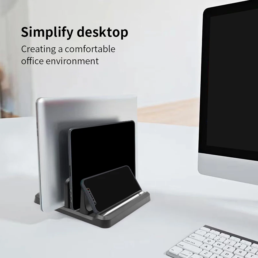 Adjustable Vertical Laptop and Tablet Stand - Portable Desktop Dock and Space-Saving Holder
