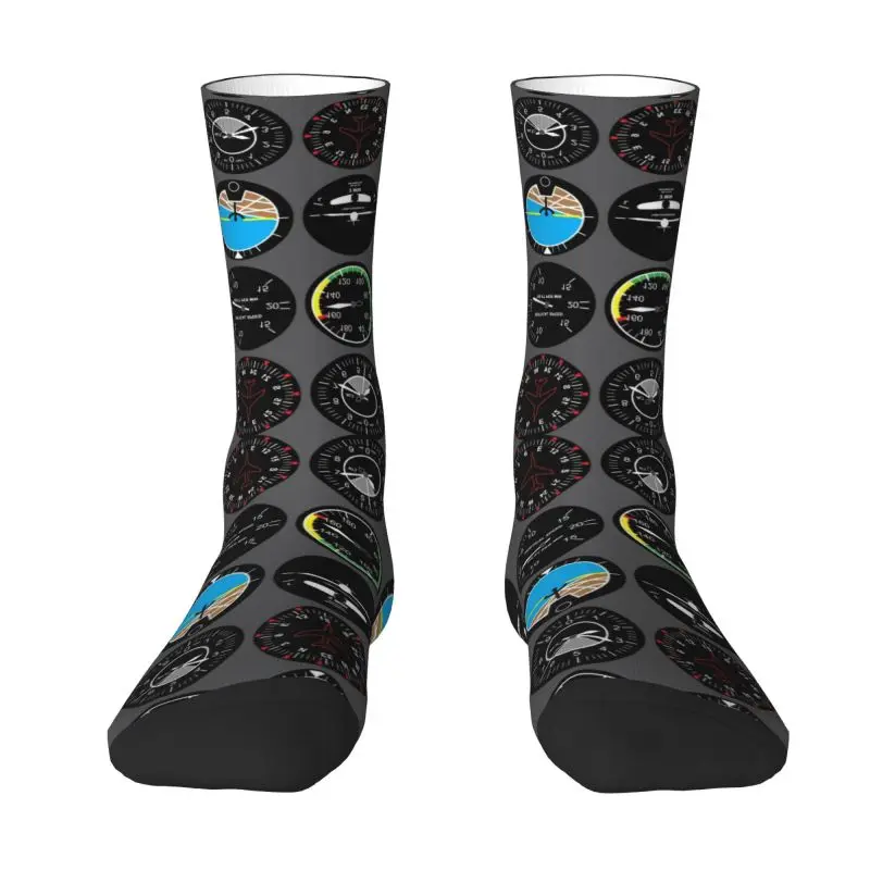 

Aviation Airplane Flight Instruments Socks for Men Women Stretch Summer Autumn Winter Aircraft Pilot Aviator Plane Crew Socks