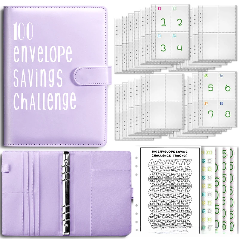PU Leather Loose-leaf Journal Notebook 100 Day Couple's Challenge Savings Book Magnetic Buckle Save Money Book Make Money Books leather notebook student notebook bullet journal notebook guided journal