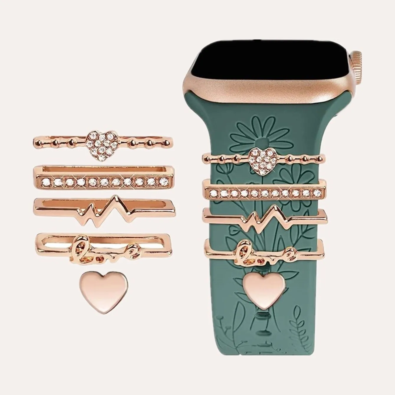 Rhinestone Watchband Ring Loops Nails Studs 5pcs Cute Metal Watch Strap Charms Decorations Compatible With IWatch Series Watchb watch strap charms watch band ornament