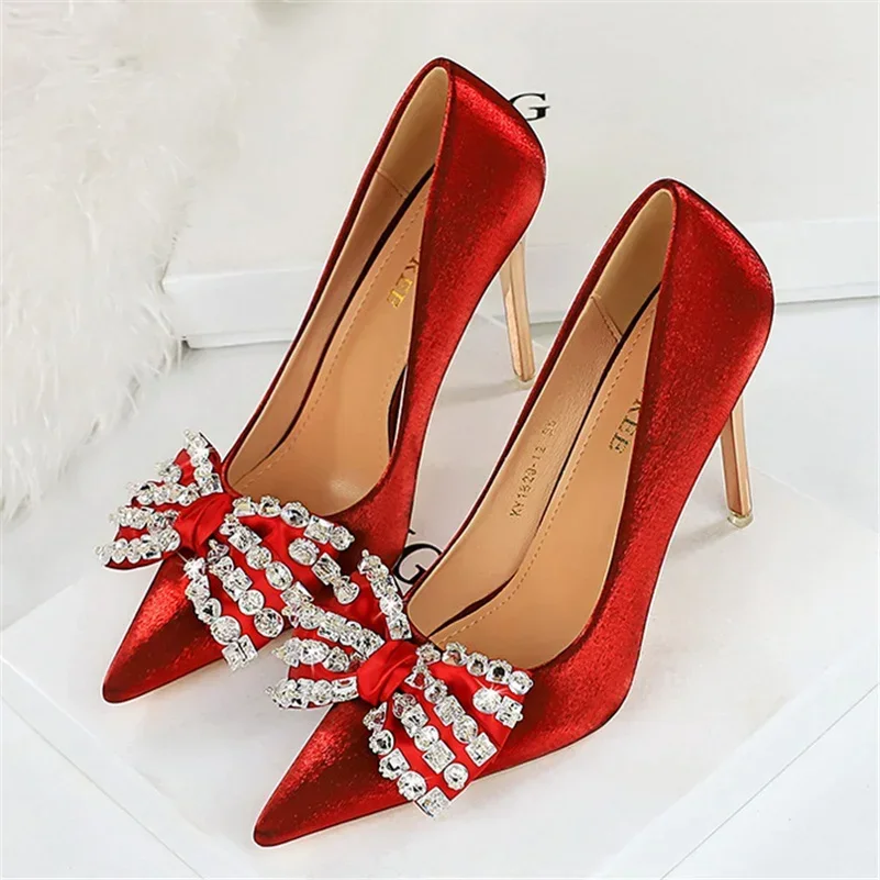 Spring Butterfly-knot Crystal Designer Pumps Women Transparent High Heels