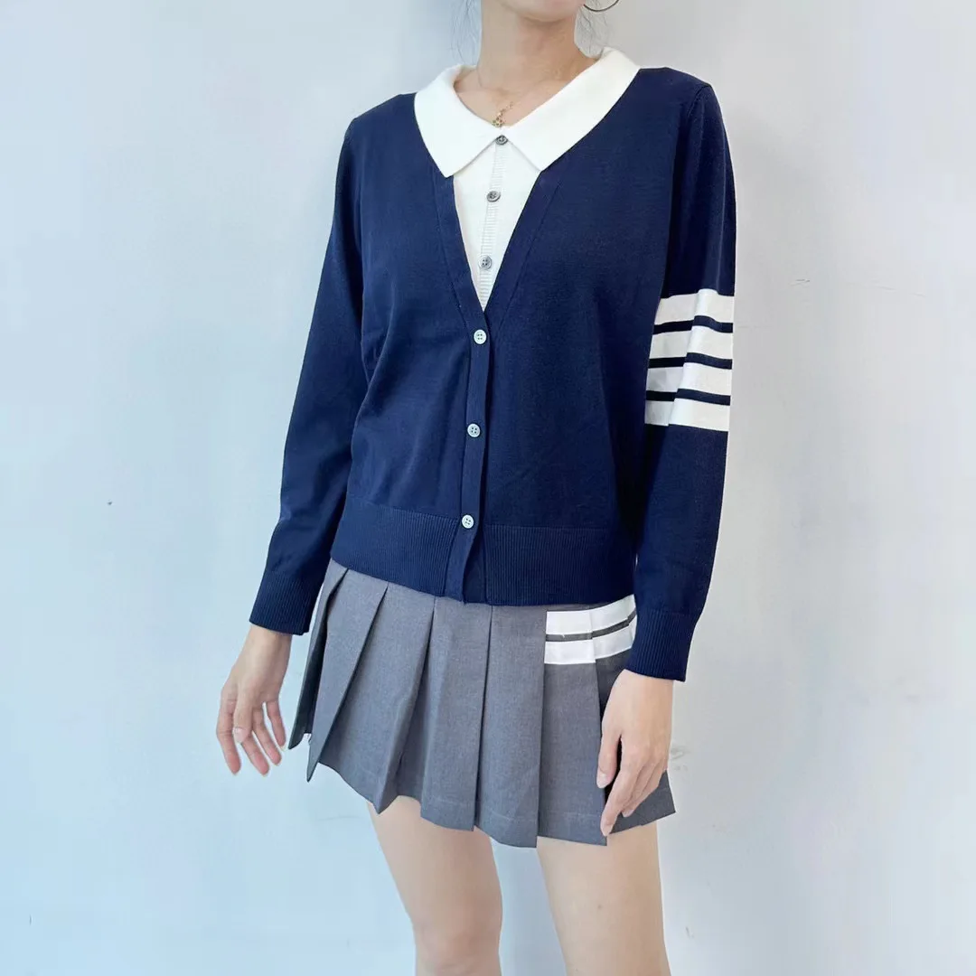 

Women's Pullover Striped Contrast Single Breasted With Turn-Down Collar Casual 2023 New Knitted Sweater