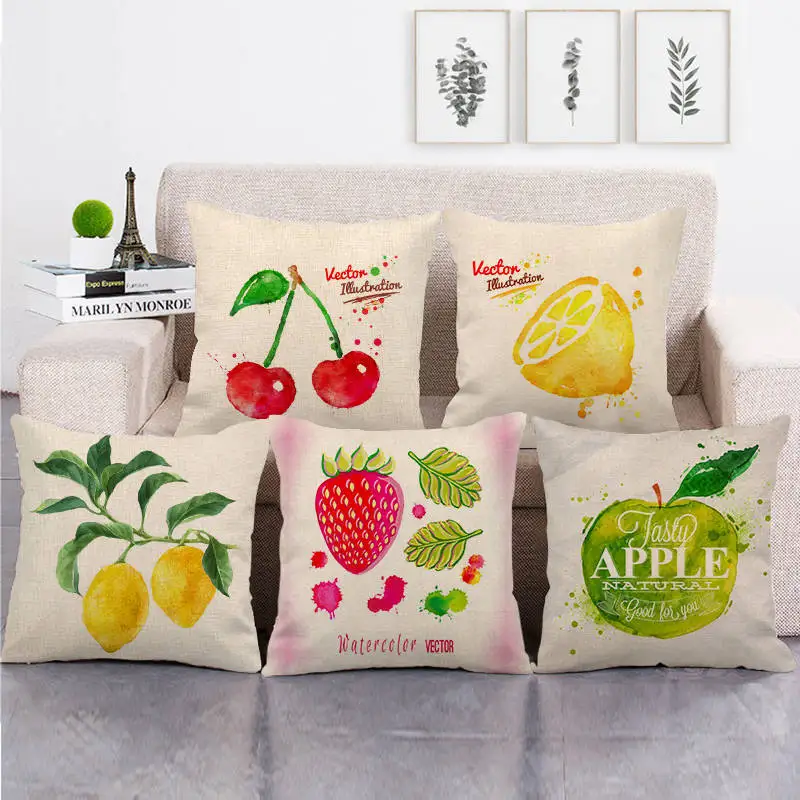 

Summer Fruit Pillow Case Tropical Apple Cotton Linen Pillowcases for Pillows Sofa Bed Garden Chair Pillow Cover Home Decor 45x45