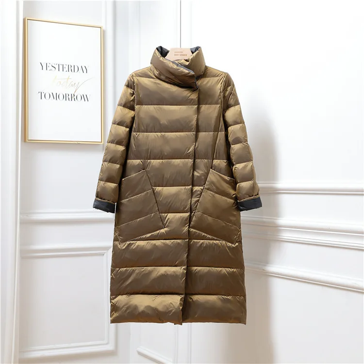 Two-Sided 2025 Autumn Winter Women Warm Down Coat Light Thin White Duck Down Jacket Ladies Long Oversize Puffer Parkas Outwears