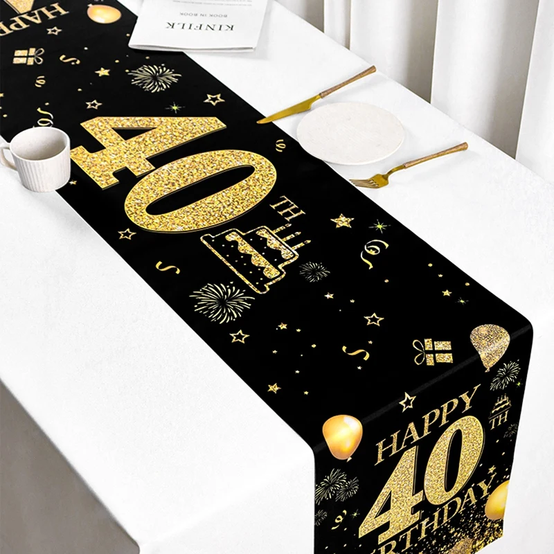 Schwarzgold Happy Birthday Tischläufer Tischdecke 18 30 40 50 60 70. Geburtstag Party Dekoration für Zuhause Erwachsene Jubiläum – Detail 9