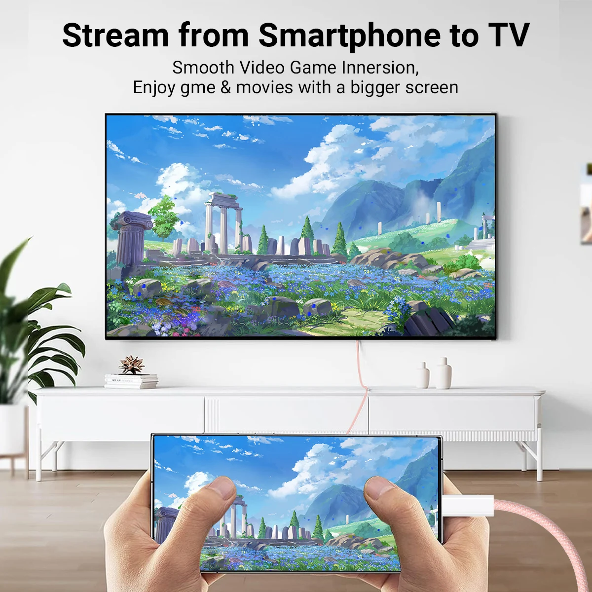 USB C 타입 HDMI 케이블 썬더볼트 4/3, 아이폰 15 프로 맥스 맥북 프로 에어 2023 아이패드 프로 등과 호환, 4K @ 60Hz, 6ft