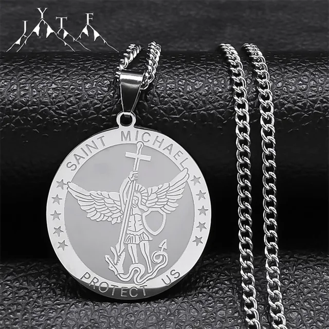 San Miguel Arcángel Medalla Católica Escudo Collar Colgante | Meses Sin Interés