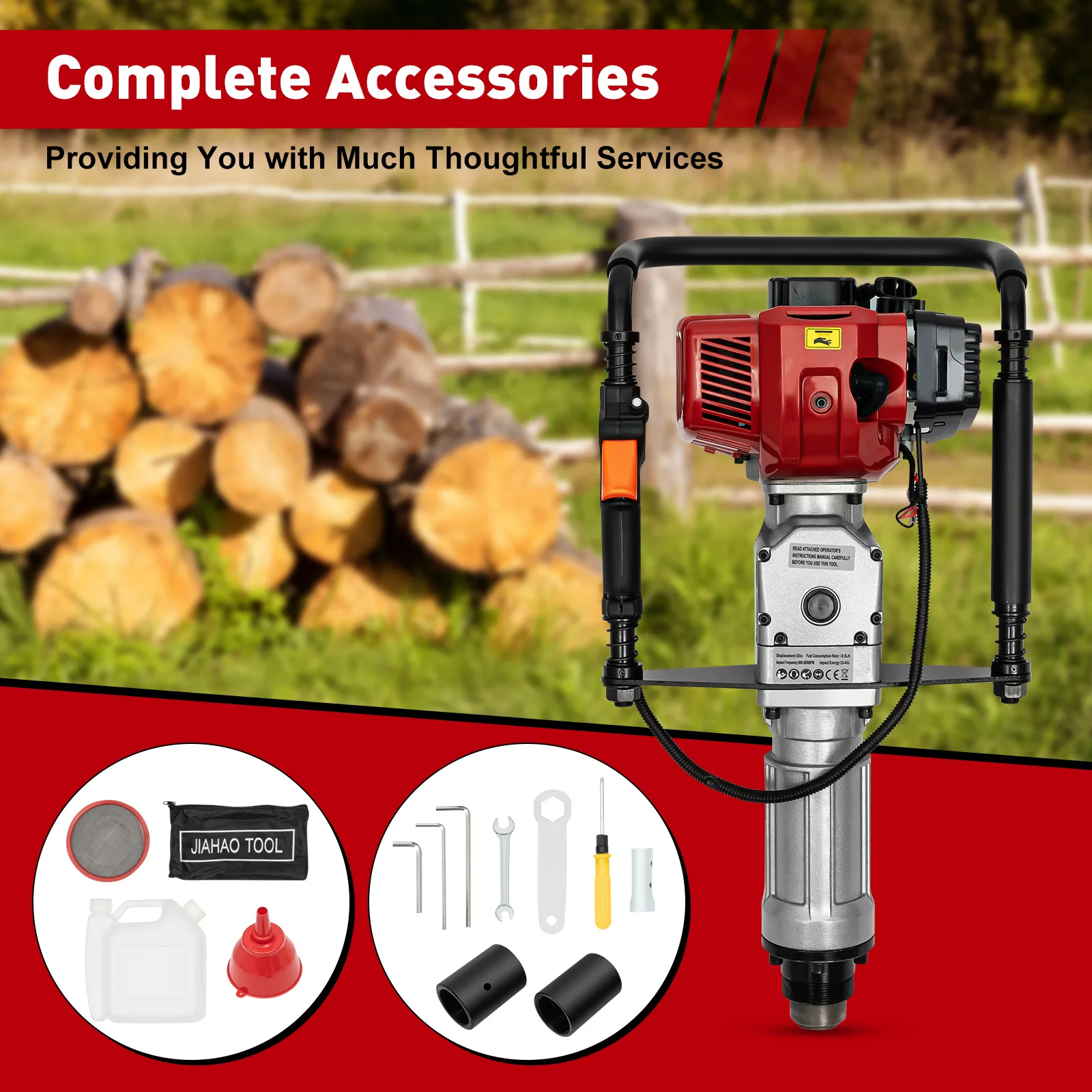 52cc Pile Driver 1900W Gasoline Two-stroke Post Driver Petrol Garden Fencing Tool Machine 55-70mm Sleeve 3