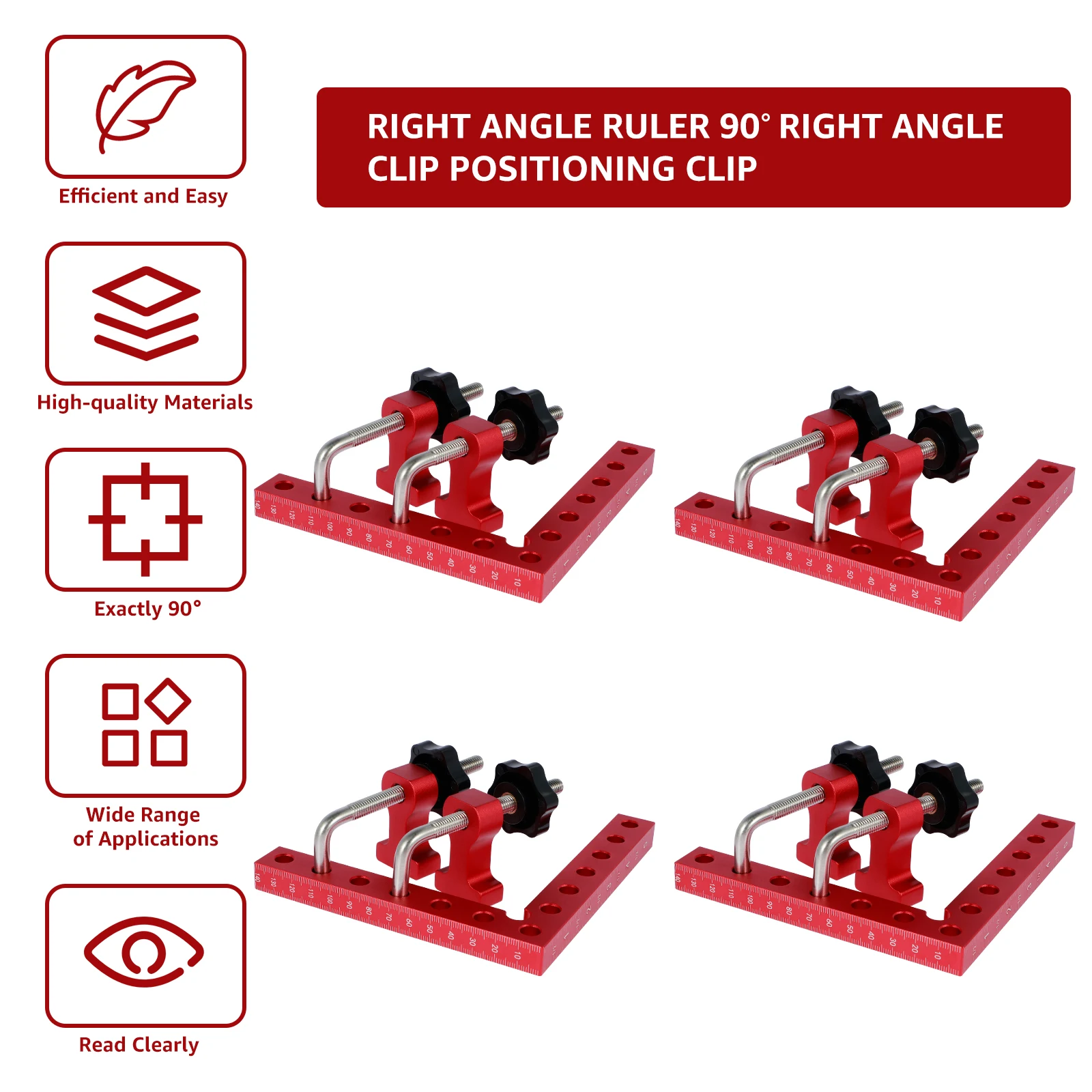 

2/4Pcs Corner Clamp Aluminum Alloy 90 Degree Clamp Precise Woodworking Right Angle Clamp Inch and Metric L-Type Positioning