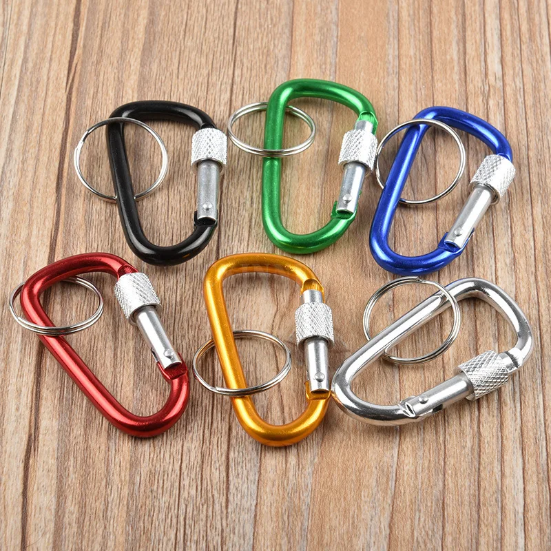 100Pcs Aluminium Alloy Safety Buckle Keychain Climbing Button Carabiner Camping Hiking Hook Outdoor Sports Key Ring Tools 3