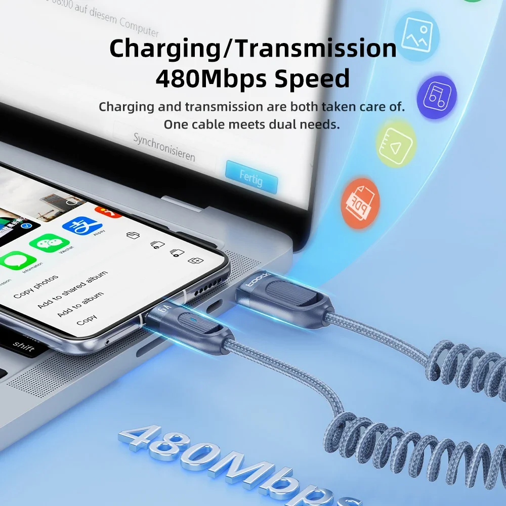 Toocki 100W Fast Charging Telescopic USB Type C Cable