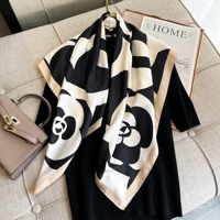 New 2024  Fashion Print Brand Scarves Twill Silk Square 90*90 Scarves Neckerchief Women Shawls Luxury Design Hijab Scarf 1
