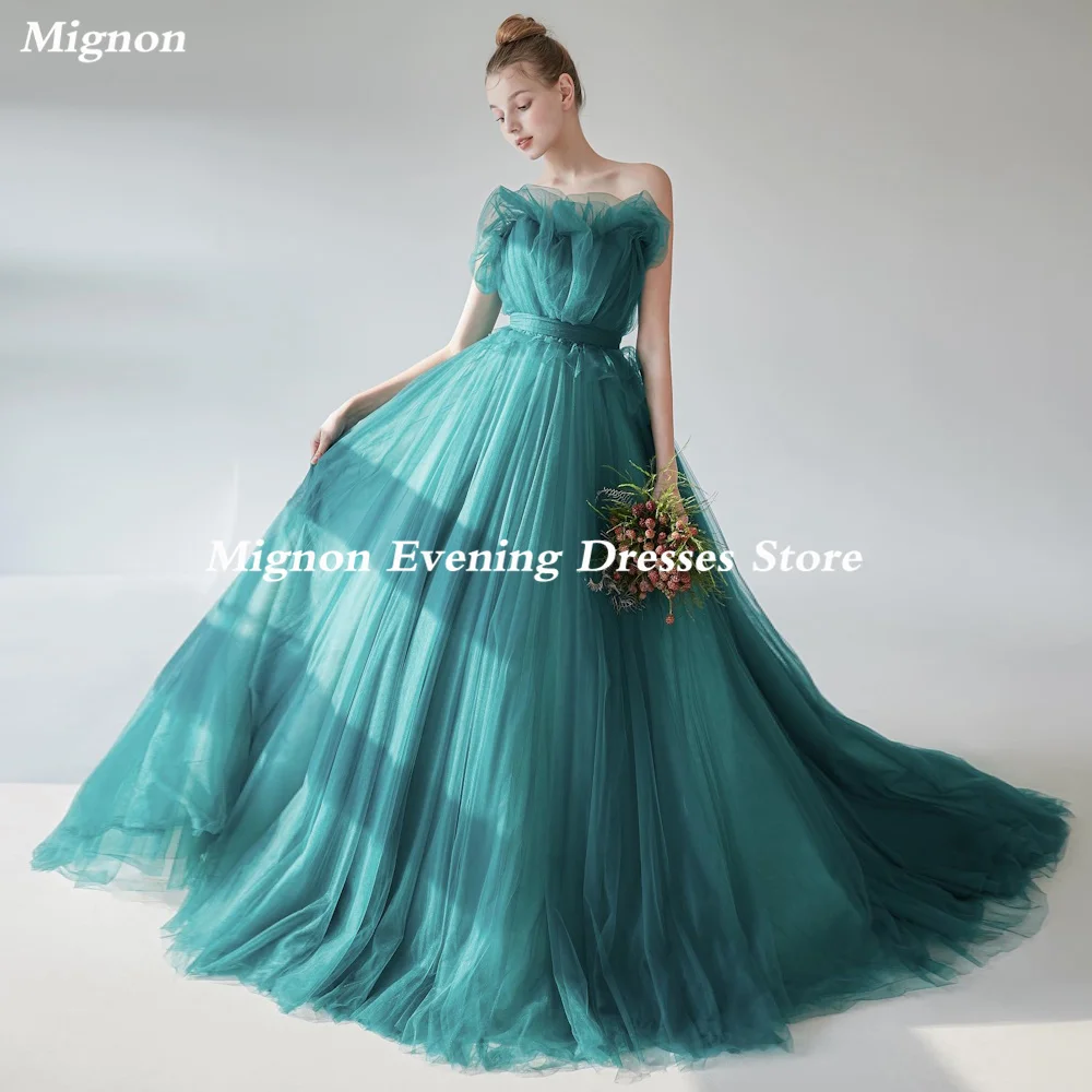 

Mignon Tulle A-line Strapless Ruffle Arab Prom Gown Floor-length Saudi Elegant Formal Evening Party Dress for Women 2023