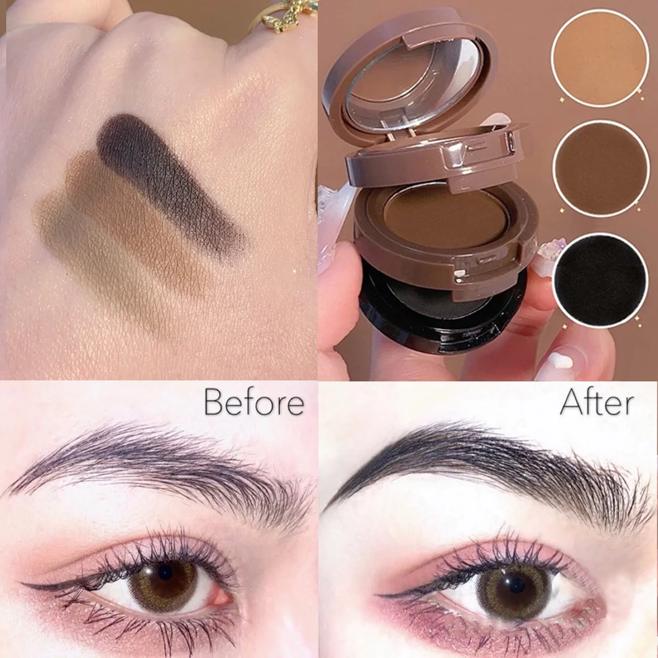 

3 Colors Waterproof Eyebrow Powder Eyeshadow Palette Matte Natural Eyebrow Enhancer Pigment Hairline Brow Powder Makeup Cosmetic